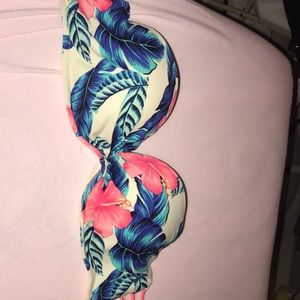 Floral, strapless, bikini top